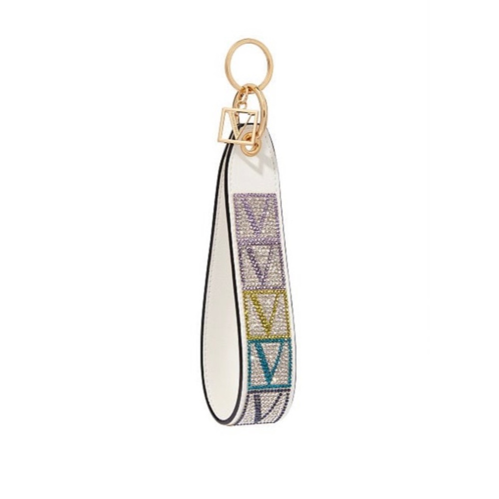 Victoria’s Secret White Wristlet Strap Rhinestone Keychain